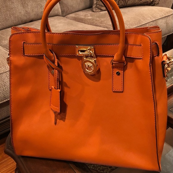 Authentic Michael Kors Large Orange Hamilton Tote - Picture 1 of 9